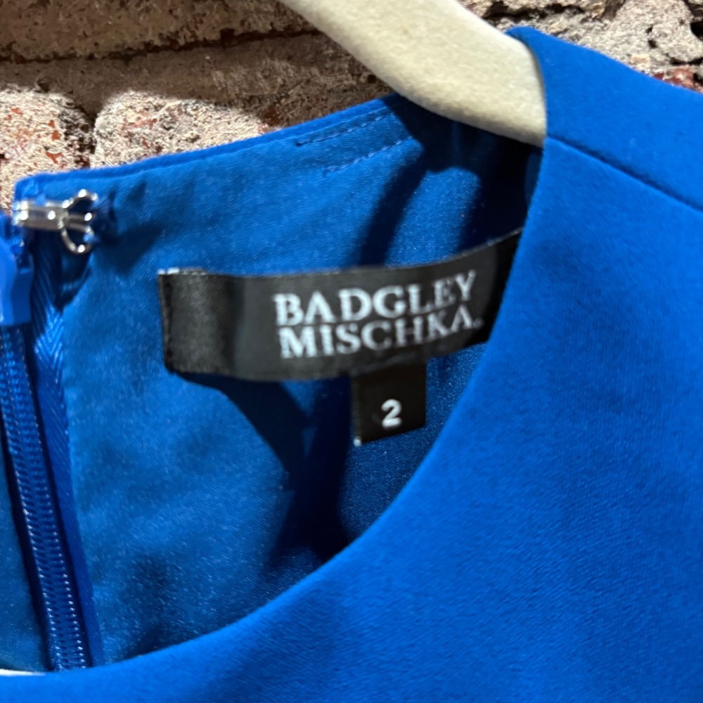 Badgley Mischka Side Drape Sheath Dress Cobalt Blue Size 2 - Picture 4 of 5